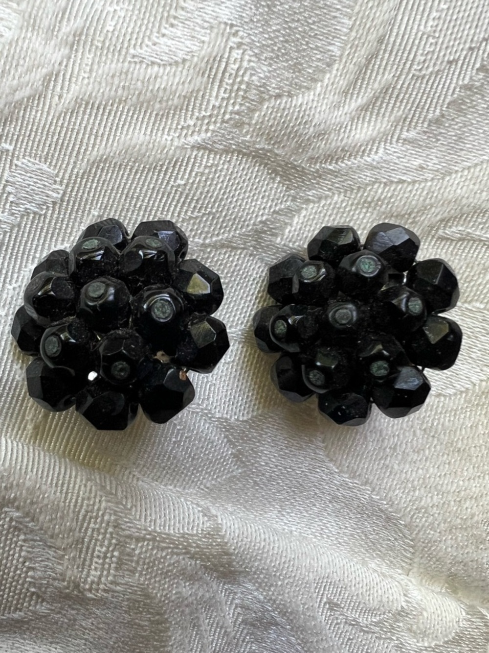 Vintage Laguna Black Cluster Bead Clip-On Earrings